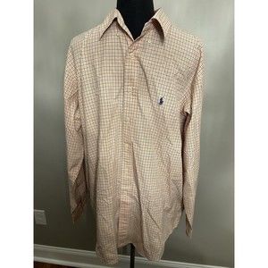 Ralph Lauren Yarmouth Long Sleeve Dress Shirt Orange Blue Mens 16.5 34/35 EUC